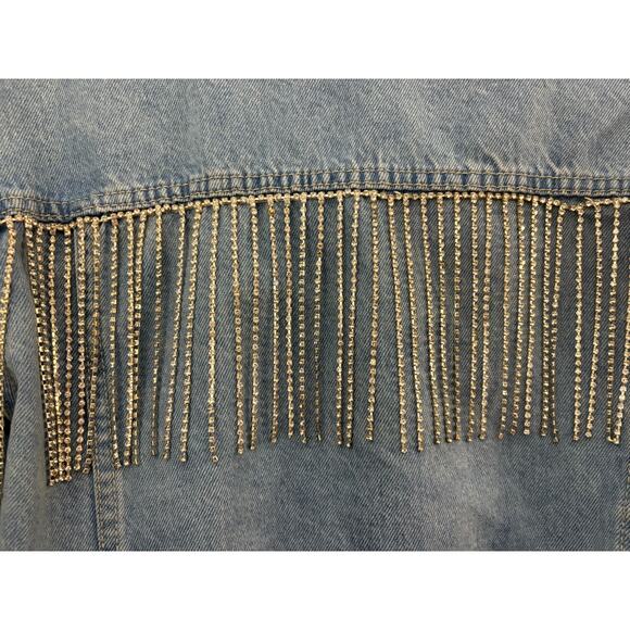 Fab’rik Denim Jean Jacket L Rhinestone Fringe Western Country Festival Sparkly - Picture 8 of 11